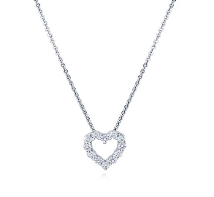 Open Heart CZ Pendant Necklace in Sterling Silver