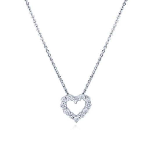 Open Heart CZ Pendant Necklace in Sterling Silver