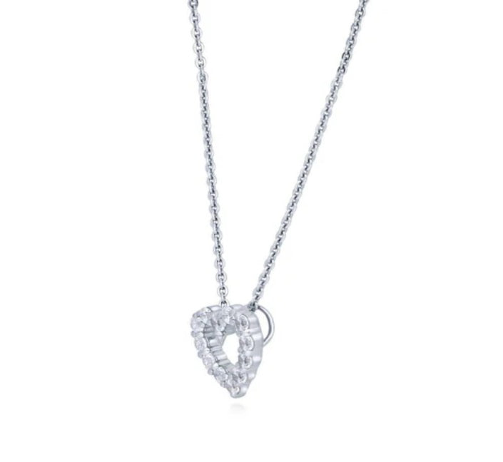 Open Heart CZ Pendant Necklace in Sterling Silver