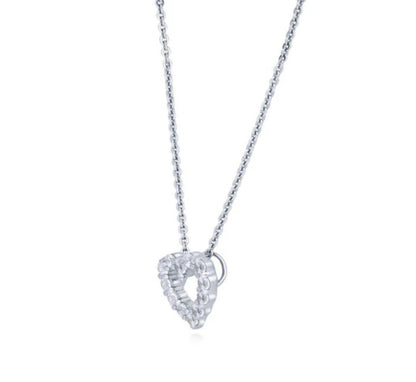 Open Heart CZ Pendant Necklace in Sterling Silver