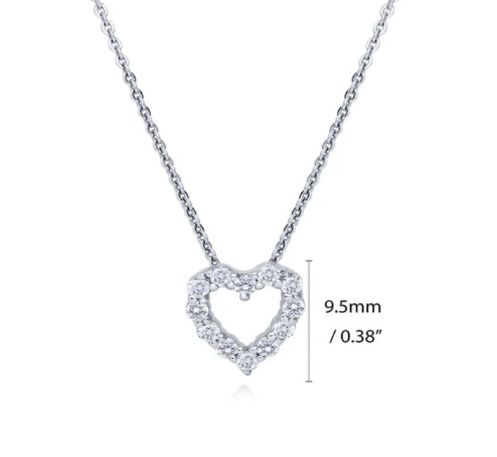 Open Heart CZ Pendant Necklace in Sterling Silver