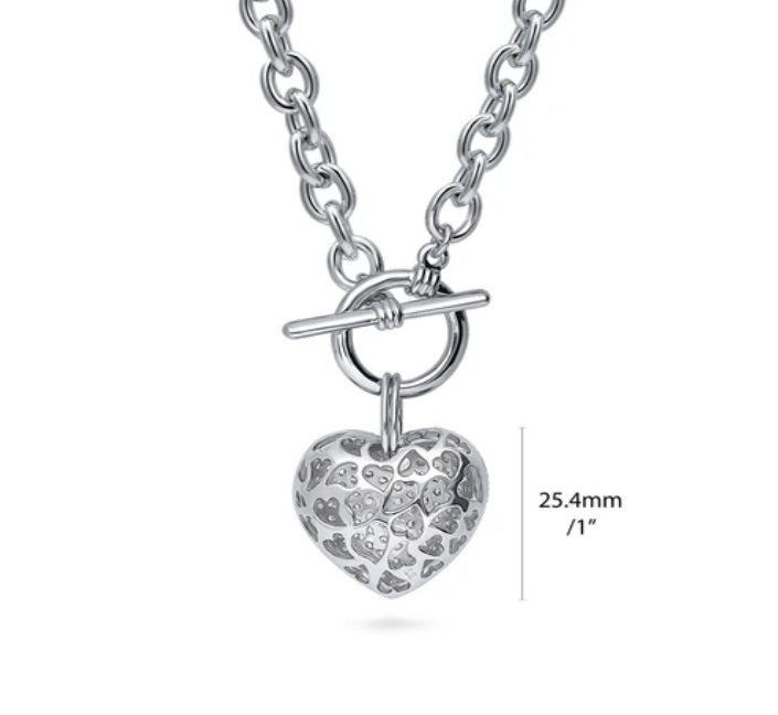 Heart CZ Toggle Pendant Necklace in Silver-Tone