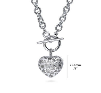 Heart CZ Toggle Pendant Necklace in Silver-Tone