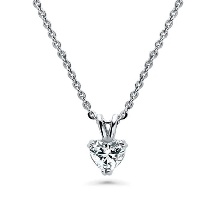 Solitaire Heart 0.7ct CZ Pendant Necklace in Sterling Silver