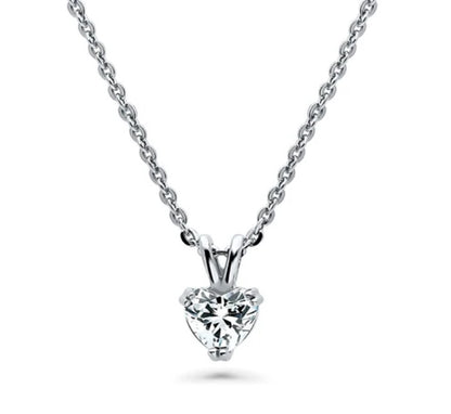 Solitaire Heart 0.7ct CZ Pendant Necklace in Sterling Silver