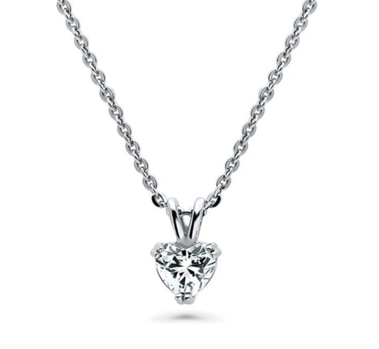 Solitaire Heart 0.7ct CZ Pendant Necklace in Sterling Silver