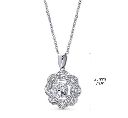 Flower Woven CZ Pendant Necklace in Sterling Silver