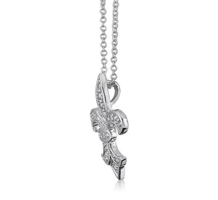 Fleur De Lis CZ Pendant Necklace in Sterling Silver