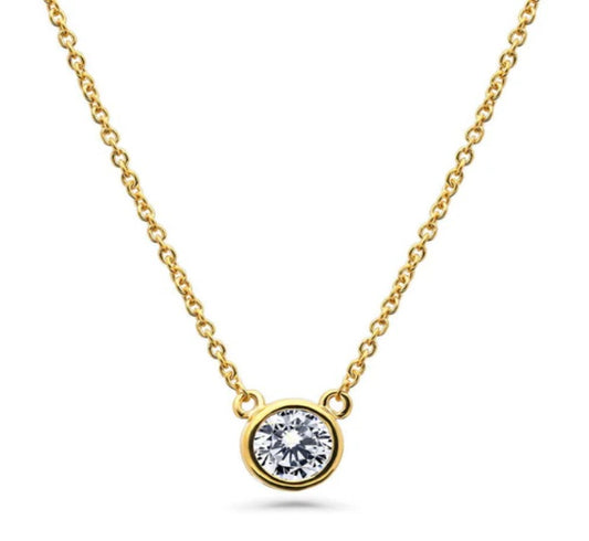 Solitaire 0.45ct Bezel Set Round CZ Pendant Necklace in Sterling Silver