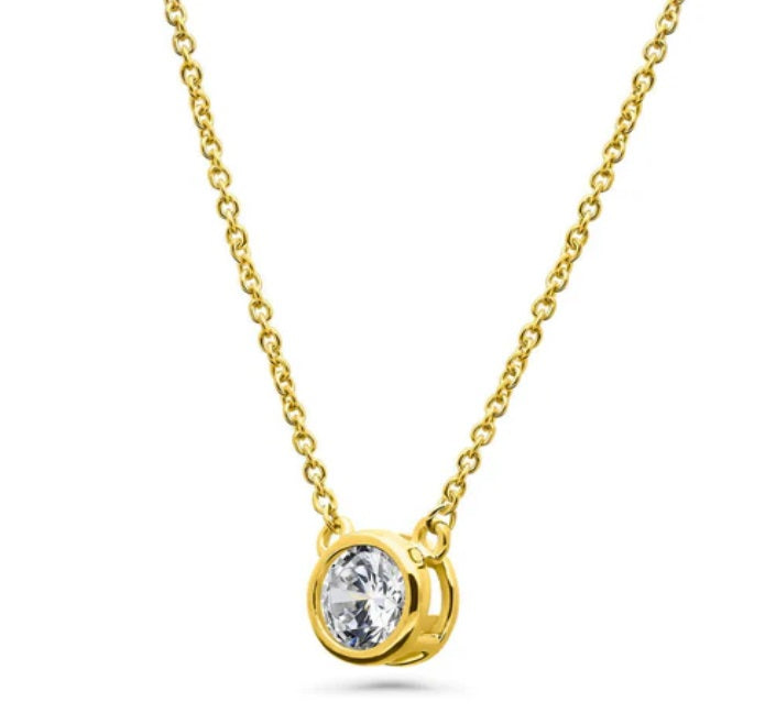 Solitaire 0.45ct Bezel Set Round CZ Pendant Necklace in Sterling Silver