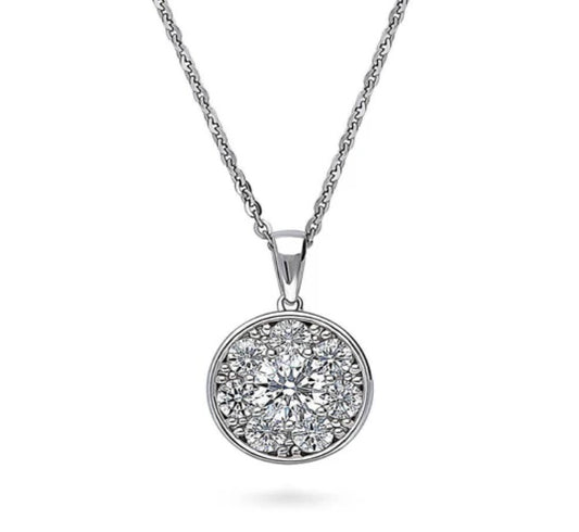 Flower Halo CZ Pendant Necklace in Sterling Silver