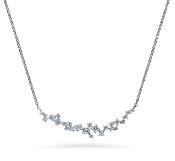 Cluster Bar CZ Pendant Necklace in Sterling Silver