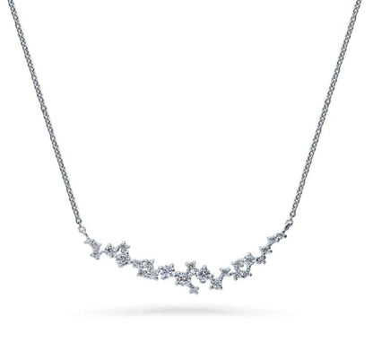 Cluster Bar CZ Pendant Necklace in Sterling Silver