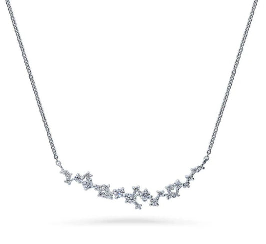 Cluster Bar CZ Pendant Necklace in Sterling Silver