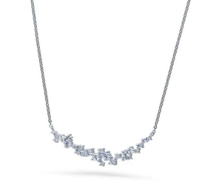 Cluster Bar CZ Pendant Necklace in Sterling Silver