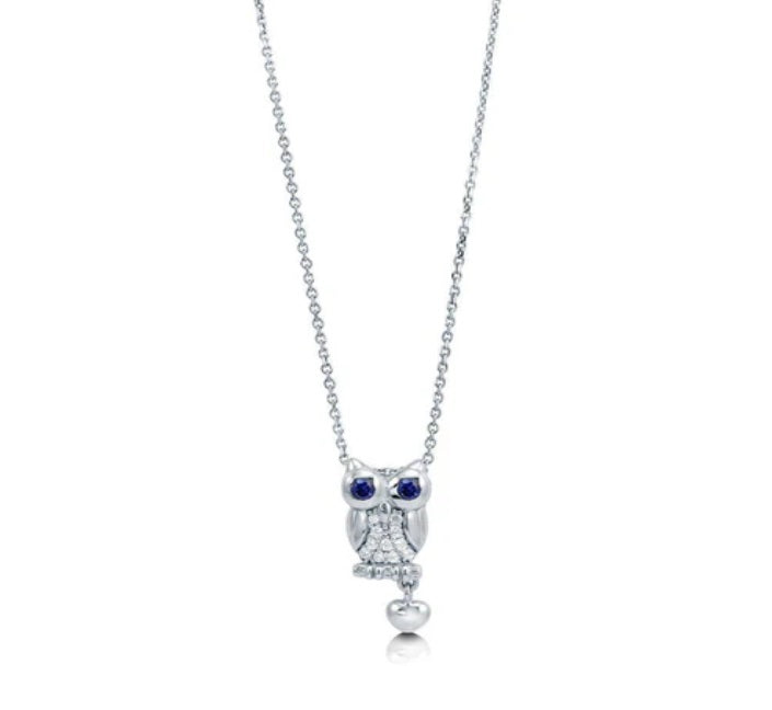 Owl CZ Pendant Necklace in Sterling Silver