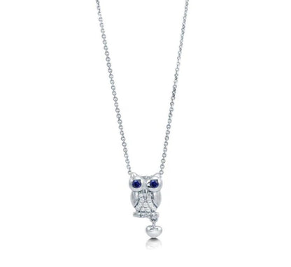 Owl CZ Pendant Necklace in Sterling Silver