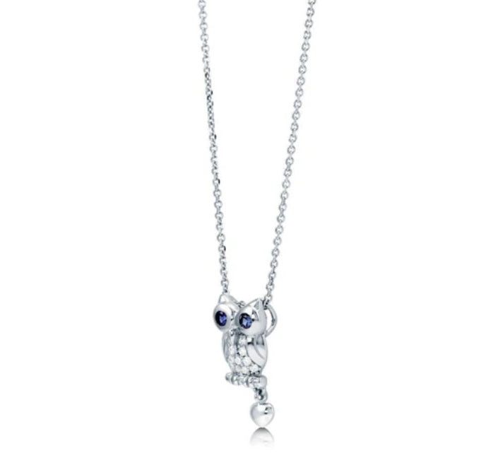Owl CZ Pendant Necklace in Sterling Silver