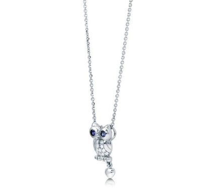 Owl CZ Pendant Necklace in Sterling Silver