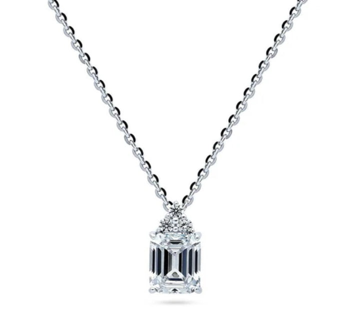 Solitaire 2.1ct Emerald Cut CZ Pendant Necklace in Sterling Silver