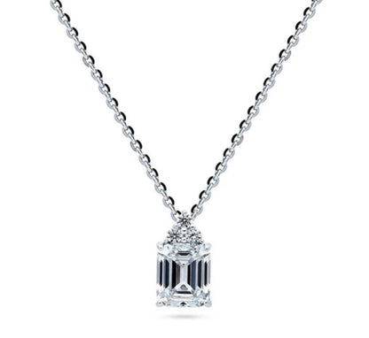 Solitaire 2.1ct Emerald Cut CZ Pendant Necklace in Sterling Silver