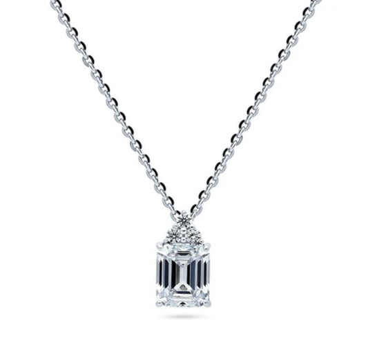 Solitaire 2.1ct Emerald Cut CZ Pendant Necklace in Sterling Silver