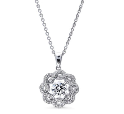 Flower Woven CZ Pendant Necklace in Sterling Silver
