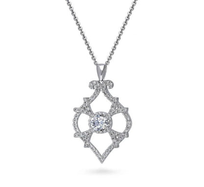 Woven Art Deco CZ Statement Pendant Necklace in Sterling Silver