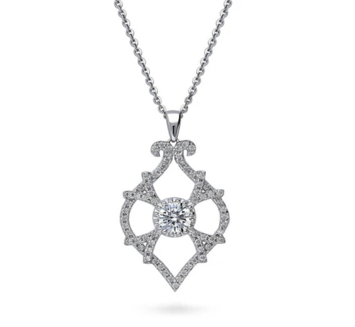 Woven Art Deco CZ Statement Pendant Necklace in Sterling Silver