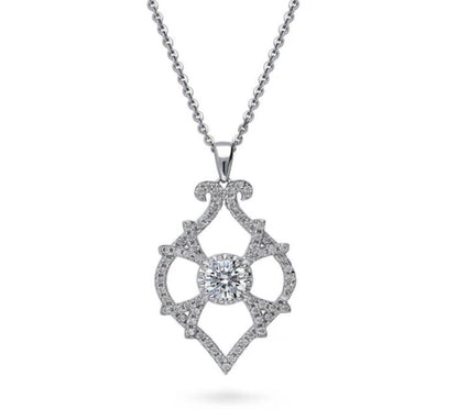 Woven Art Deco CZ Statement Pendant Necklace in Sterling Silver