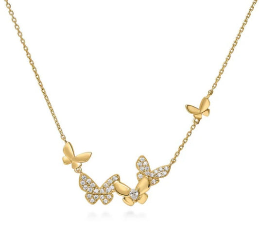 Butterfly CZ Pendant Necklace in Gold Flashed Sterling Silver