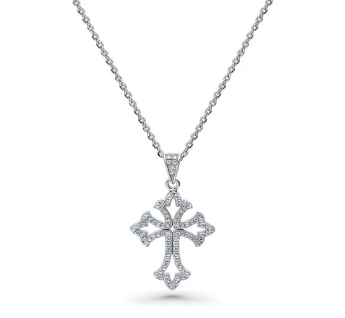 Cross CZ Pendant Necklace in Sterling Silver