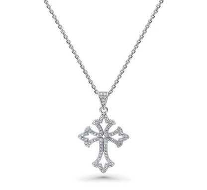 Cross CZ Pendant Necklace in Sterling Silver