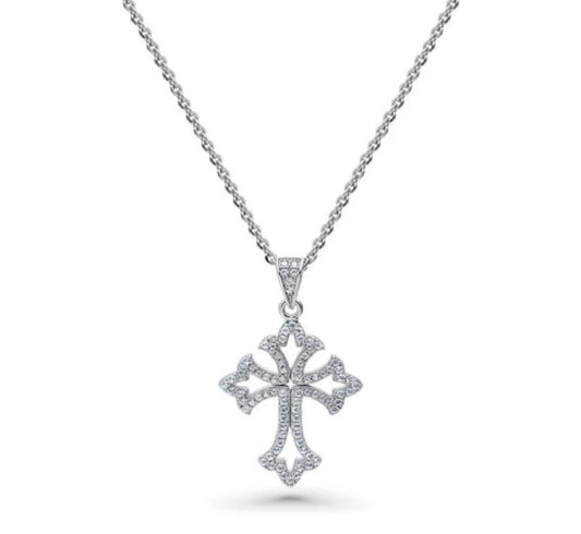 Cross CZ Pendant Necklace in Sterling Silver