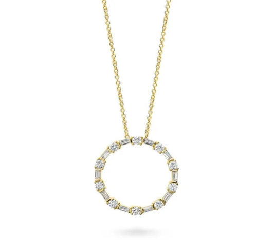 Open Circle CZ Pendant Necklace in Gold Flashed Sterling Silver