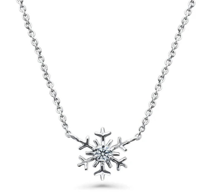 Snowflake CZ Pendant Necklace in Sterling Silver