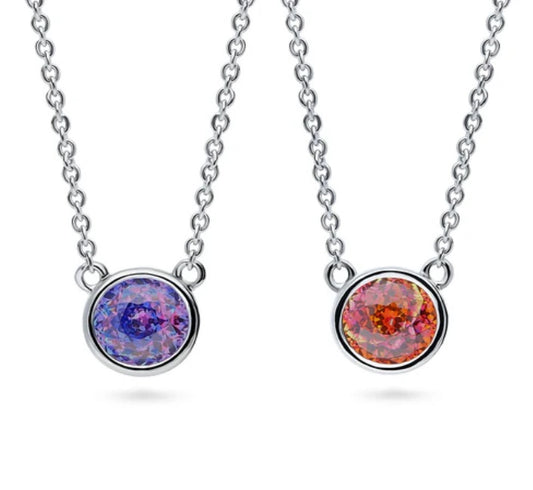 Solitaire Bezel Set Round CZ Pendant Necklace in Sterling Silver 0.8ct