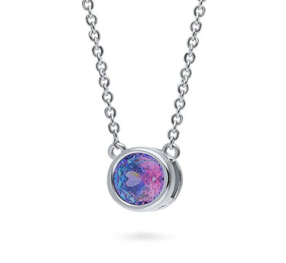 Solitaire Bezel Set Round CZ Pendant Necklace in Sterling Silver 0.8ct