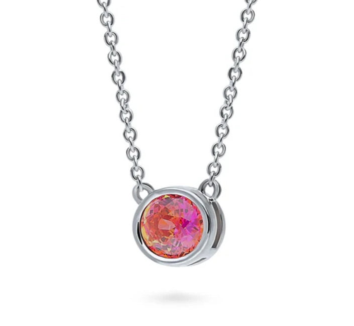 Solitaire Bezel Set Round CZ Pendant Necklace in Sterling Silver 0.8ct