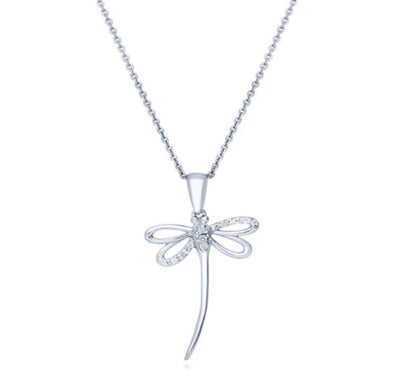 Dragonfly CZ Pendant Necklace in Sterling Silver