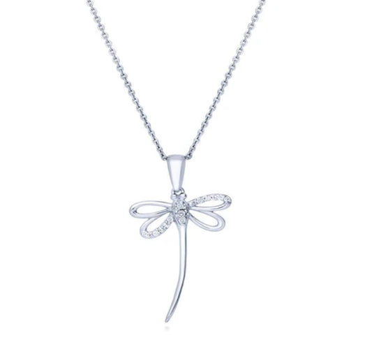 Dragonfly CZ Pendant Necklace in Sterling Silver