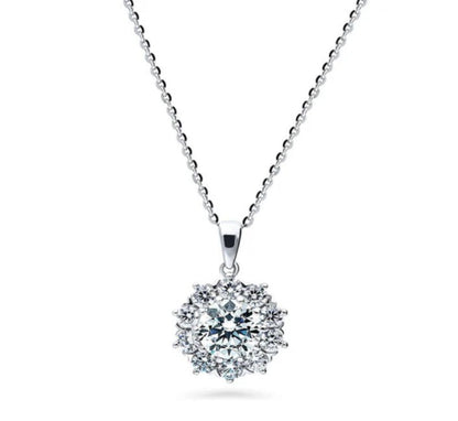 Flower Halo CZ Statement Pendant Necklace in Sterling Silver