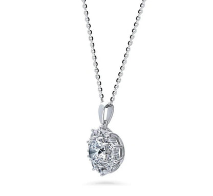 Flower Halo CZ Statement Pendant Necklace in Sterling Silver
