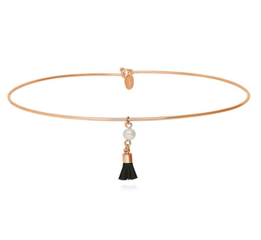 Tassel Imitation Pearl Choker in Rose Gold-Tone