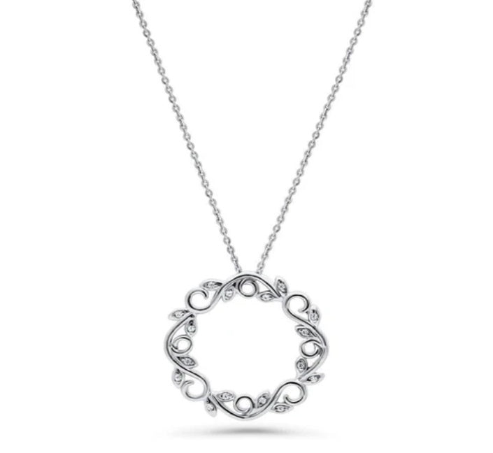 Leaf Filigree CZ Pendant Necklace in Sterling Silver