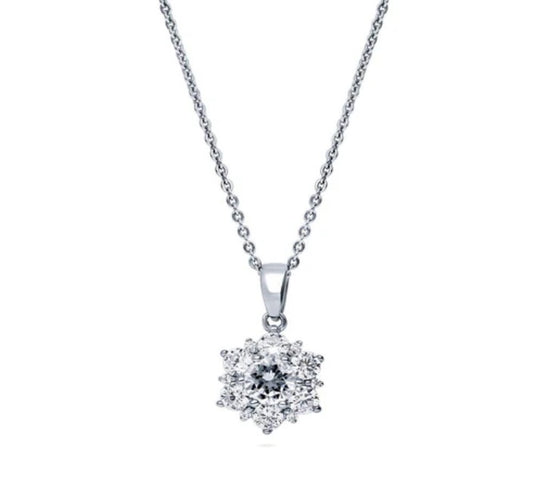 Flower CZ Pendant Necklace in Sterling Silver