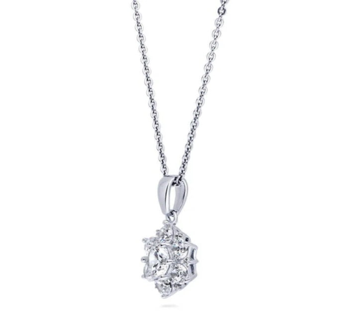 Flower CZ Pendant Necklace in Sterling Silver