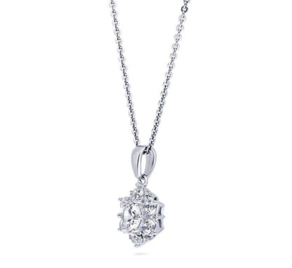 Flower CZ Pendant Necklace in Sterling Silver