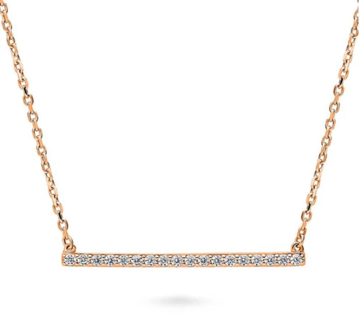 Bar CZ Pendant Necklace in Rose Gold Flashed Sterling Silver
