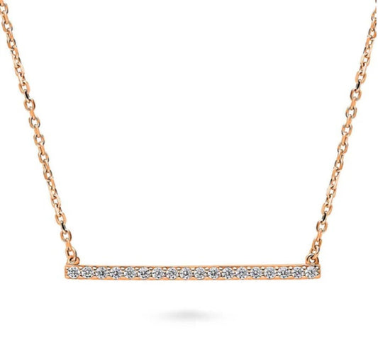 Bar CZ Pendant Necklace in Rose Gold Flashed Sterling Silver